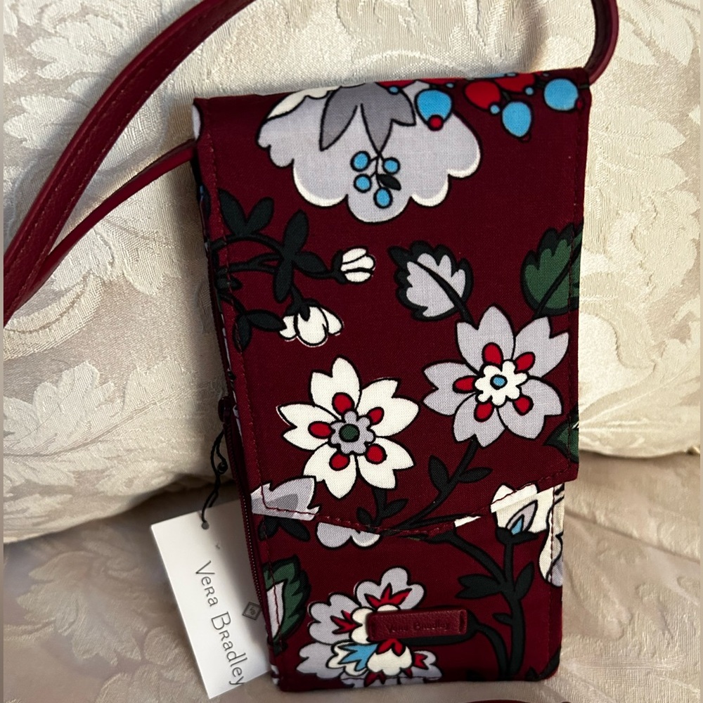 Vera Bradley Iconic RFID Envelope Crossbody in Boardeaux Blooms Floral Wallet